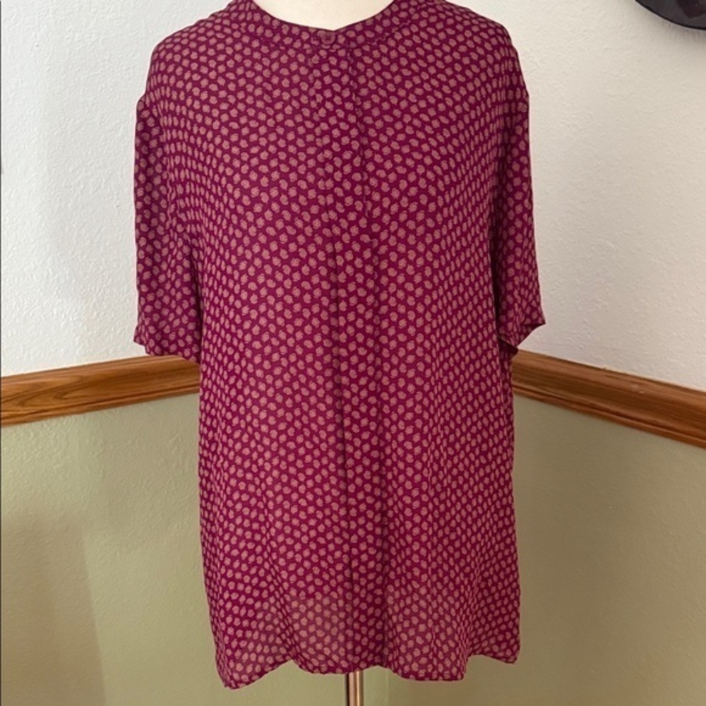 Linda Allard Ellen Tracy Wine Silk Geometric Print Blouse 14